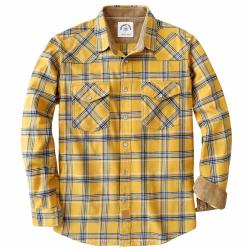 Dubinik® Flanellhemd Herren Langarm Druckknopf Freizeithemden Western Hemd Cowboy Two Pocket Outdoor Snap Shirt Regular Fit XL Tiefes Goldgelb und Schwarz Angebot bei HelloDeals