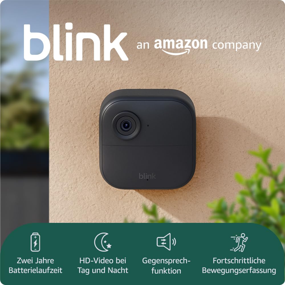 Blink-Kamera Outdoor 4 | Kabellose intelligente HD-Sicherheitskamera, zwei Jahre Batterielaufzeit, funktioniert mit Alexa | 2-Kamera-System mit enthaltenem Sync Module Core | IP65 2 Jahre Akkulaufzeit 2 Kameras Angebot bei HelloDeals