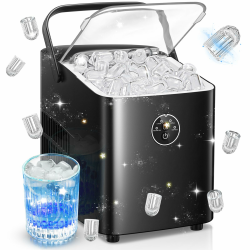 FOHERE Eiswürfelmaschine 14kg 24 Stunden, Eiswürfel in 5 Min, 2 Größen von Bullet Ice, Selbstreinigender Eiswürfelbereiter mit Griff, Eisschaufel u. Korb, Ice Maker für Party Büro RV (Tiefschwarz) Angebot bei HelloDeals