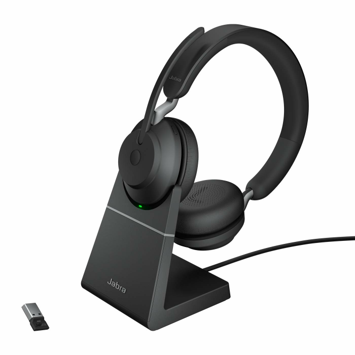 Jabra Evolve2 65 Wireless PC Headset with Charging Stand – Noise Cancelling UC Certified Stereo Headphones with Long-Lasting Battery – USB-A Bluetooth Adapter – Black Schwarz Stereo Stereo Alle Plattformen Angebot bei HelloDeals
