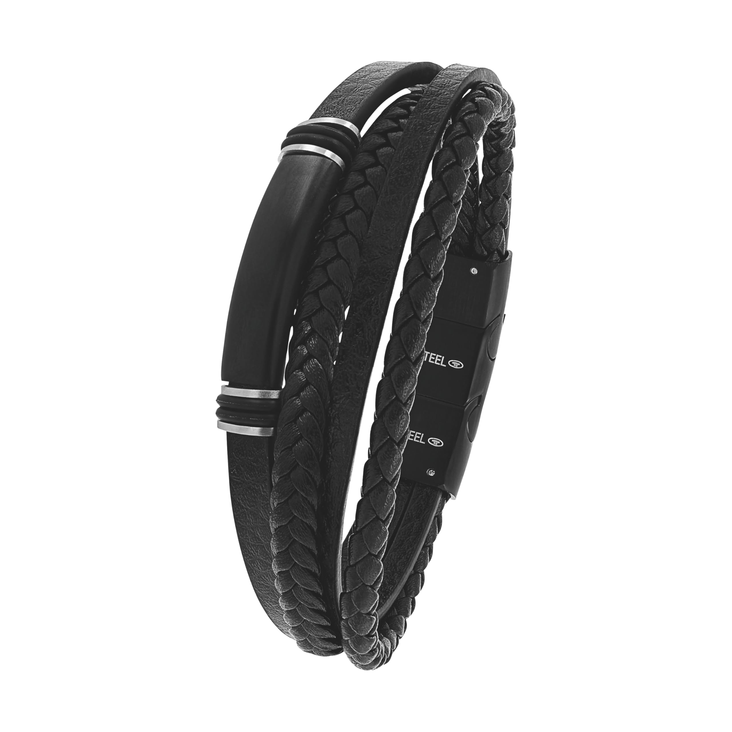 Tom Tailor Identarmband für Herren, Edelstahl und Leder und Kautschuk, 20+1,5 cm, schwarz, Geschenkidee, Armschmuck, Herrenschmuck, 2100691 Angebot bei HelloDeals