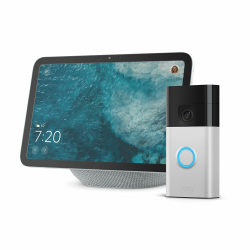 Amazon Echo Show 8 (neueste Generation), Weiß + Ring Akku-Videotürklingel (Battery Video Doorbell) (2024), Nickel Matt Angebot bei HelloDeals