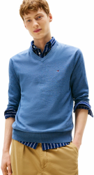 Tommy Hilfiger Langarm Pullover V-Ausschnitt Nachtblau XXL Blue (Petrol Blue Heather) Angebot bei HelloDeals