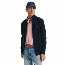 GANT Herren Zipped Textured Cotton Cardigan Strickjacke XXL Evening Blue Angebot bei HelloDeals