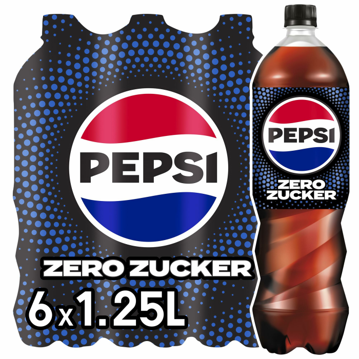 pepsi Zero Zucker, Das zuckerfreie Erfrischungsgetränk von Pepsi ohne Kalorien, Koffeinhaltige Cola in der Flasche, EINWEG (6 x 1.25 l) (Verpackungsdesign kann abweichen) Neue Version Angebot bei HelloDeals