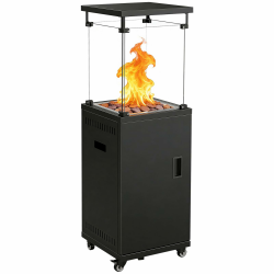 Sweetcrispy Heizstrahler Terrasse Gas 11 kW, Terrassenheizer, Propan Butan Gasheizstrahler, Mobiler Tragbarer Heizpilz, 360° Rollen Kippschutz, Gasheizung Gasheizer für Outdoor Garten, Schwarz Angebot bei HelloDeals