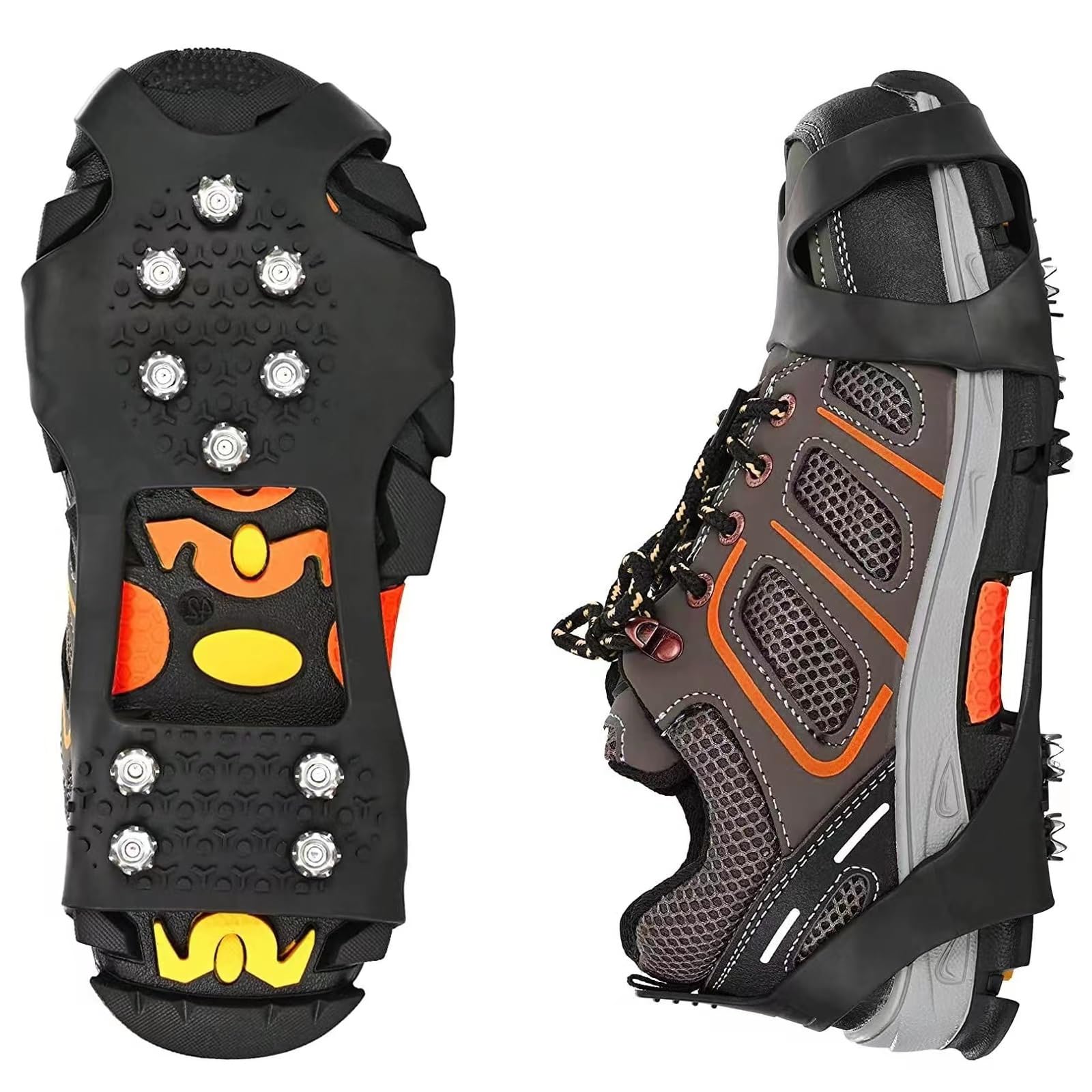 Steigeisen für Schuhe, 10 Zähne Schuhkrallen, Anti Rutsch Schuhkralle, Eiskralle zum Spielen im Schnee mit Edelstahl Spikes für Wandern, Schnee, EIS, Trekking, Eisfischen (L (EU 40-44) Angebot bei HelloDeals