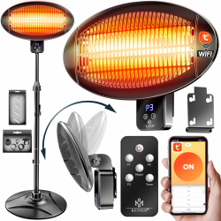 KESSER® Infrarot Heizstrahler 2000W Terrassenstrahler mit WIFI & Fernbedienung 360° drehbar, höhenverstellbar, Stand- & Wandmontage Kippschutz, IPX4 spritzwassergeschützt Wärmestrahler Balkon & Garten 2000W mit Fernbedienung & WIFI APP Schwarz Angebot bei HelloDeals