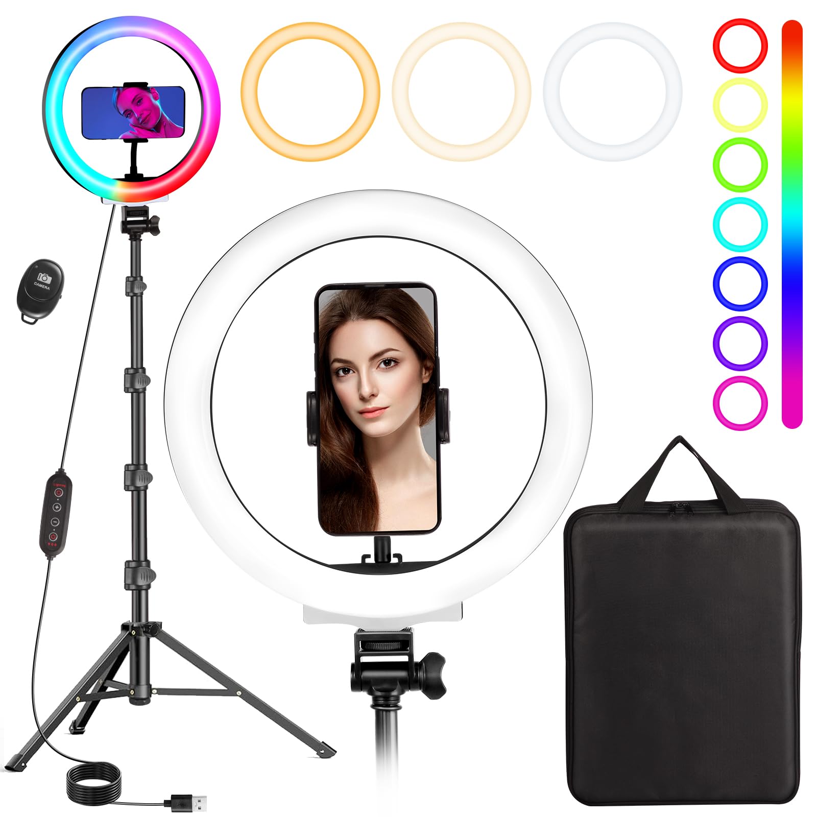 Ringlicht mit Stativ 10 Zoll RGB Ring Light Gesamthöhe 180cm Ringleuchte Selfie Ringlicht Handy für Video Makeup Fotografie Angebot bei HelloDeals