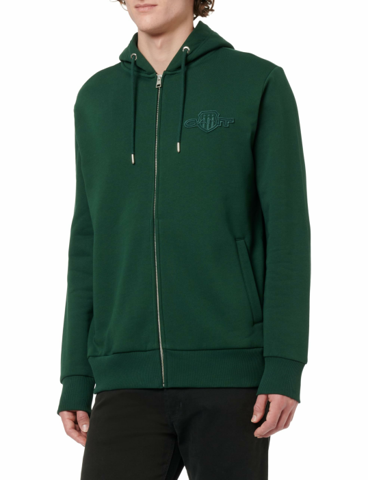 GANT Men's Reg Tonal Shield Full Zip Hoodie Hooded Sweatshirt 3XL Tartan Green Angebot bei HelloDeals