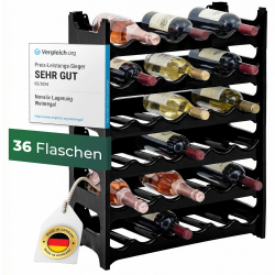 Novaliv Flaschenregal für 36 Flaschen aus Kunststoff, erweiterbar, Weinregal stapelbar, Schwarz, Getränkeregal Flaschen Regalsystem, Regal für Getränke, Flaschenschrank, Spirituosen Regal für 36 Flaschen Schwarz Angebot bei HelloDeals