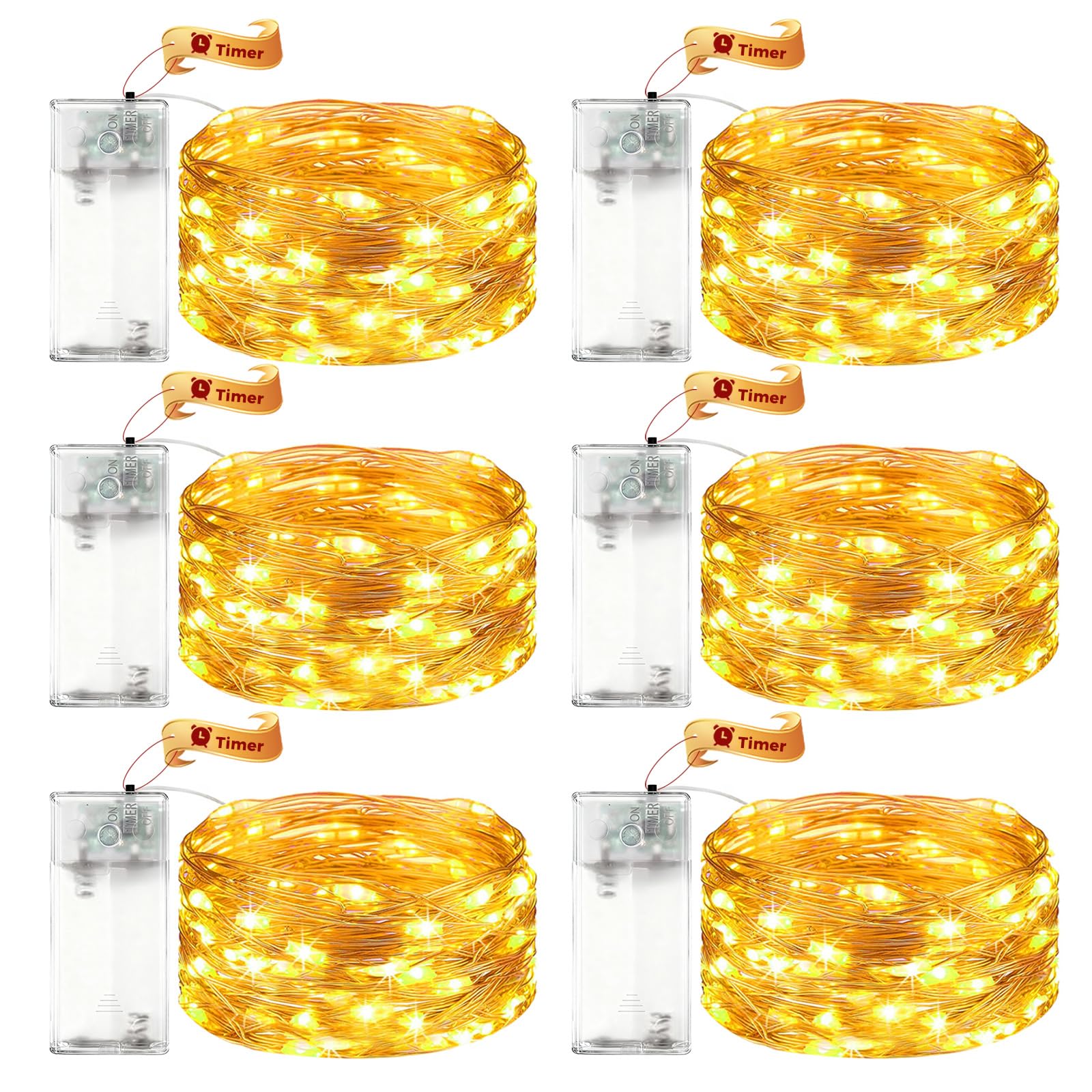 VIKY® 6 Stk LED Lichterkette Batterie mit Timer, 2M 20 LED Micro Kupferdraht Lichterkette Innen Batteriebetrieben, Warmweiß lichterkette mit Timer für Hochzeit, Silvester, Weihnachten Innen Dekoration 2m 20led—warmweiß 6 Stück Angebot bei HelloDeals