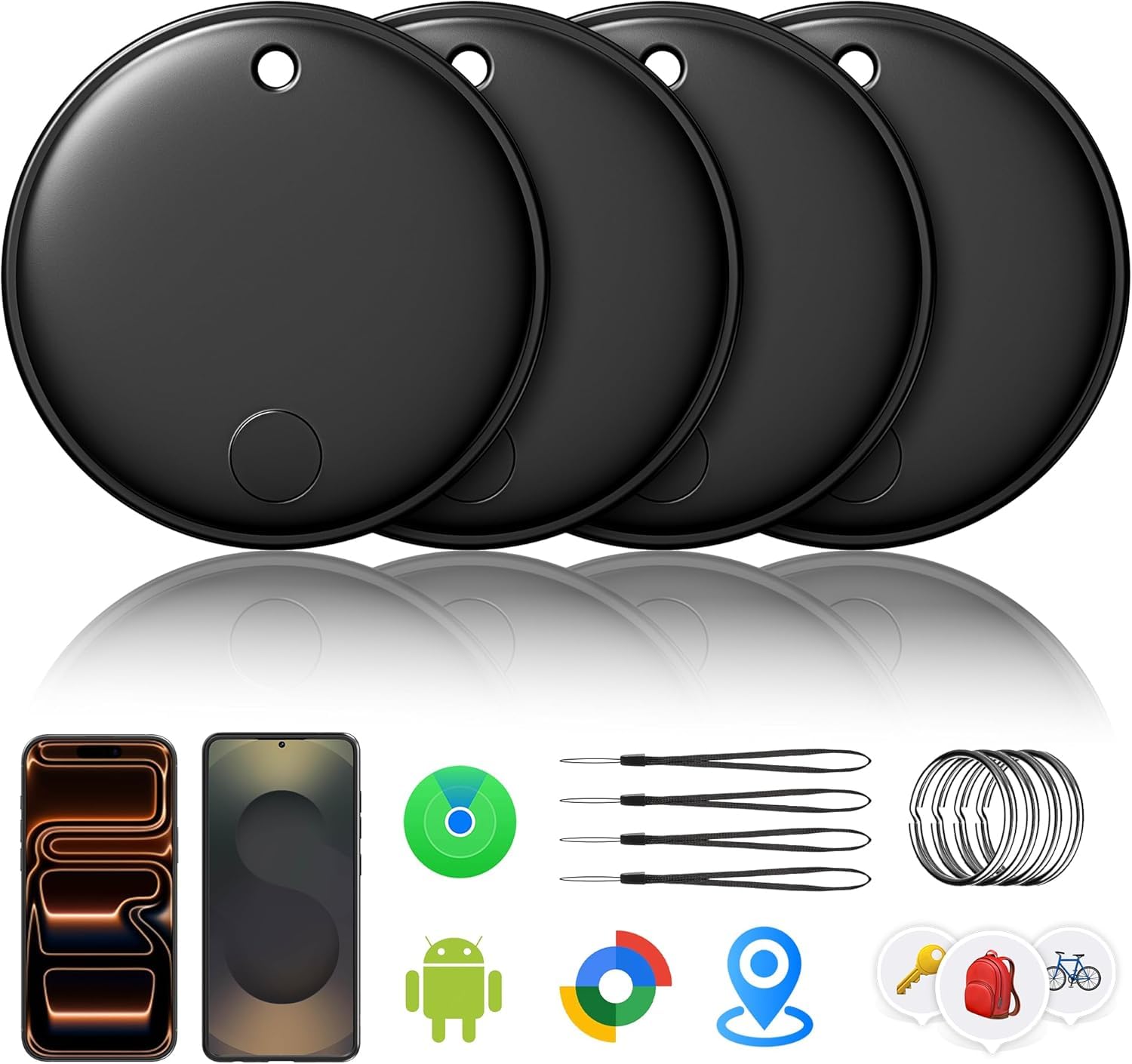 Air Tracker Smart Tags Android & iOS-4er Pack, Dual System Tracker Tagg für Apple Wo ist? & Smart Tag Android Google's Find Hub | Tracker Batterie wechselbar, (Schwarz) Angebot bei HelloDeals
