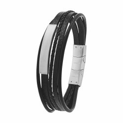 Tom Tailor Identarmband für Herren, Edelstahl und Leder, 20+1,5 cm, schwarz, Geschenkidee, Armschmuck, Herrenschmuck, 2100694 Angebot bei HelloDeals