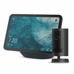 Echo Show 8, brillantes 8,7-Zoll-Display in HD-Auflösung mit raumfüllendem 3D-Audio und Alexa, Graphit und Ring Außenkamera Plus Akku, 2K-Weitwinkelvideo Angebot bei HelloDeals