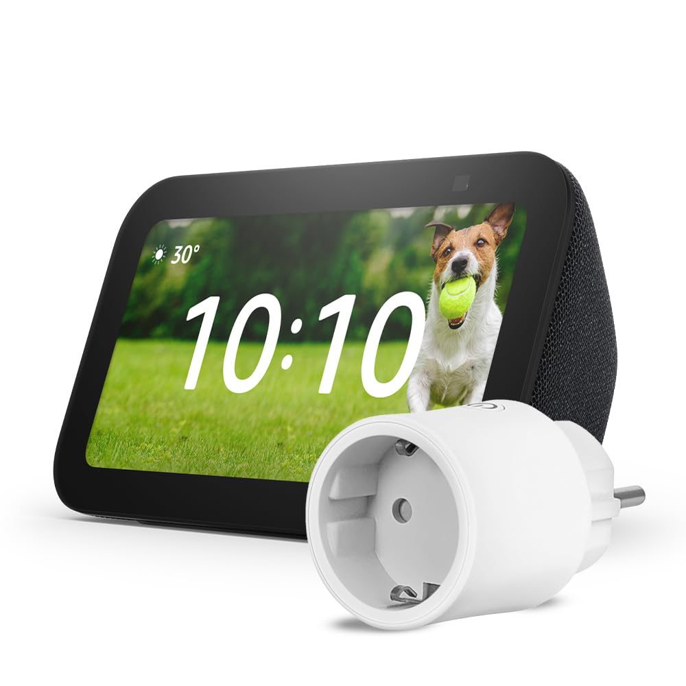 Echo Show 5 | Anthrazit + OSRAM SMART+ Smarte Steckdose mit Matter, Funktionert mit Alexa - Smart Home-Einsteigerpaket Angebot bei HelloDeals
