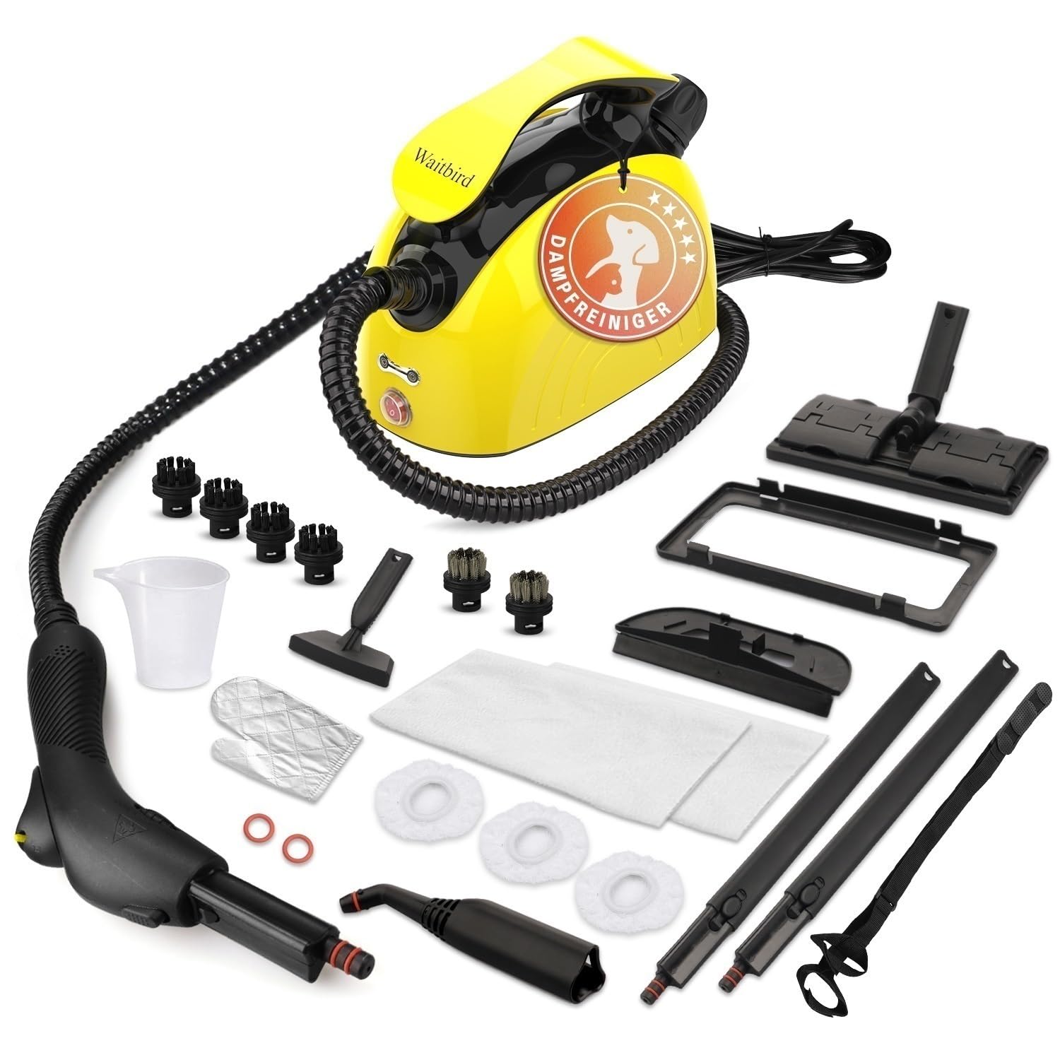 Mehrzweck-Dampfreiniger für alle 21-teiligen Zubehörteile, Handdampfreiniger und Schultergurt, für Möbel, Sofa, Fliesen, Boden, Fenster, Auto, Polster（Gelb） Large Angebot bei HelloDeals