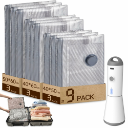 Vakuumbeutel für Kleidung mit Kabelloser Vakuumpumpe, 9 Stück (3x 40x50cm, 3x 40x60cm, 3x 50x60cm), Wiederverwendbare Vakuumierbeutel Kleidung Geeignet für Reisen, Tägliche Aufbewahrung 9 Beutel(3S/3M/3L)+Pumpe Angebot bei HelloDeals
