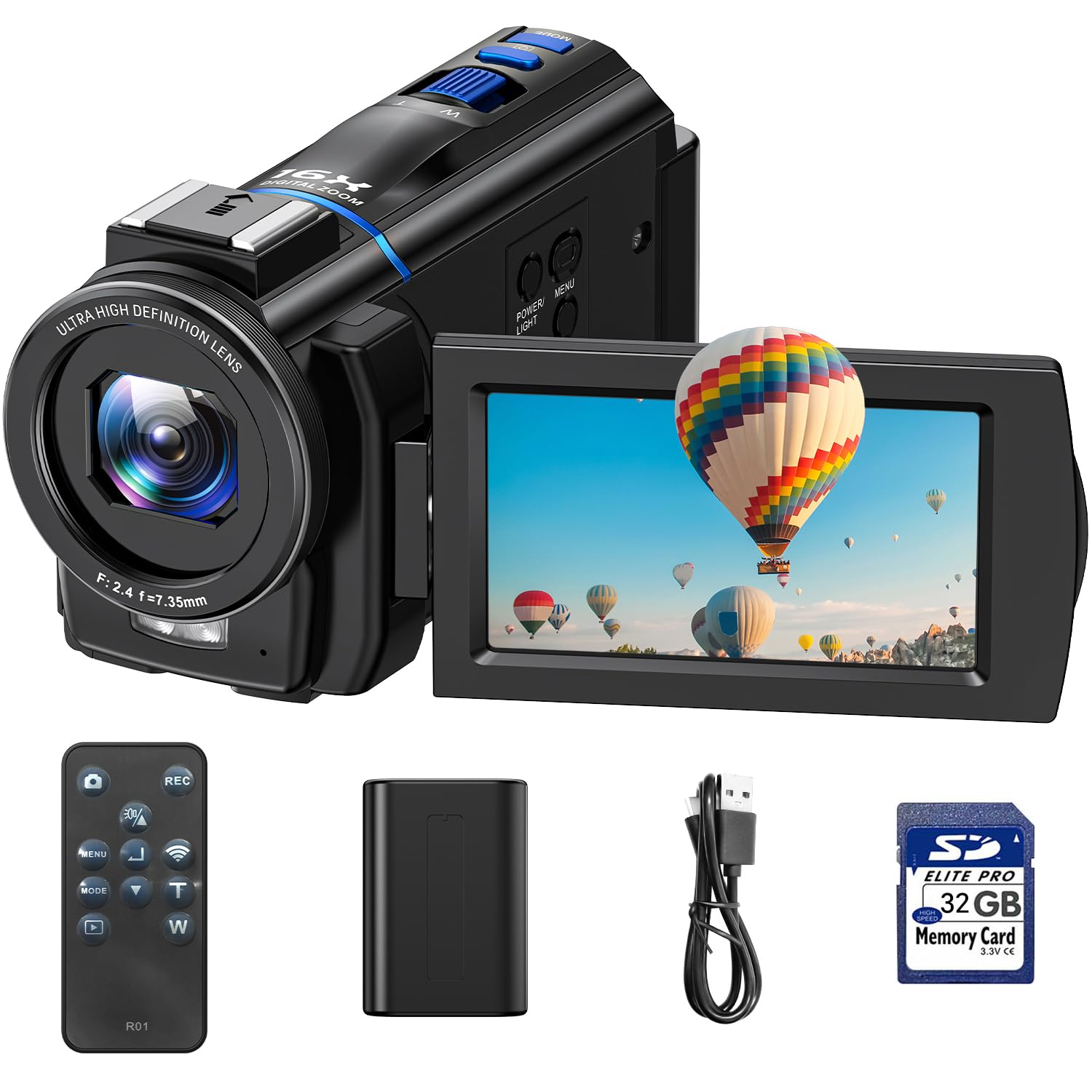 Videokamera Camcorder 4K Vlog Kamera mit 16X Digitalzoom Nachtsicht, 48MP 3" 270° drehbarer Touchscreen Webcam Vlogging Camera, Camcorder Video Camera mit 32GB SD Karte, Fülllicht, Fernbedienung 4K-48MP Angebot bei HelloDeals