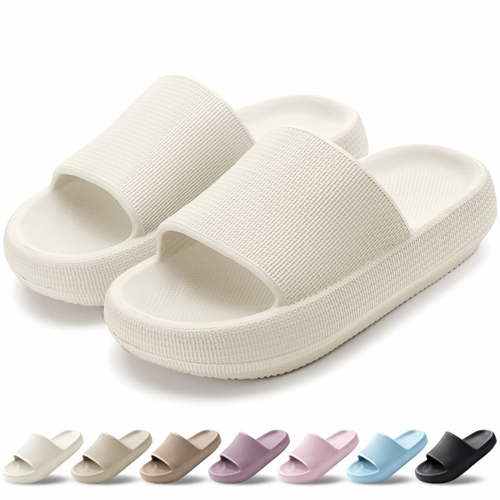 Badelatschen Herren Damen Rutschfest Badeschlappen Wolke Weich Schlappen Slippers Sommer Pantoletten Badesandalen Cozislides Flip Flops Innen/Außen Beige 39/40 EU Angebot bei HelloDeals