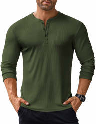 COOFANDY Langarmshirts für Herren Henley Shirt Longsleeve Tshirt mit Knopfleiste Langarm Shirt Long Sleeve T-Shirt Gerippt Henley Pullover 3XL Armeegrün Angebot bei HelloDeals