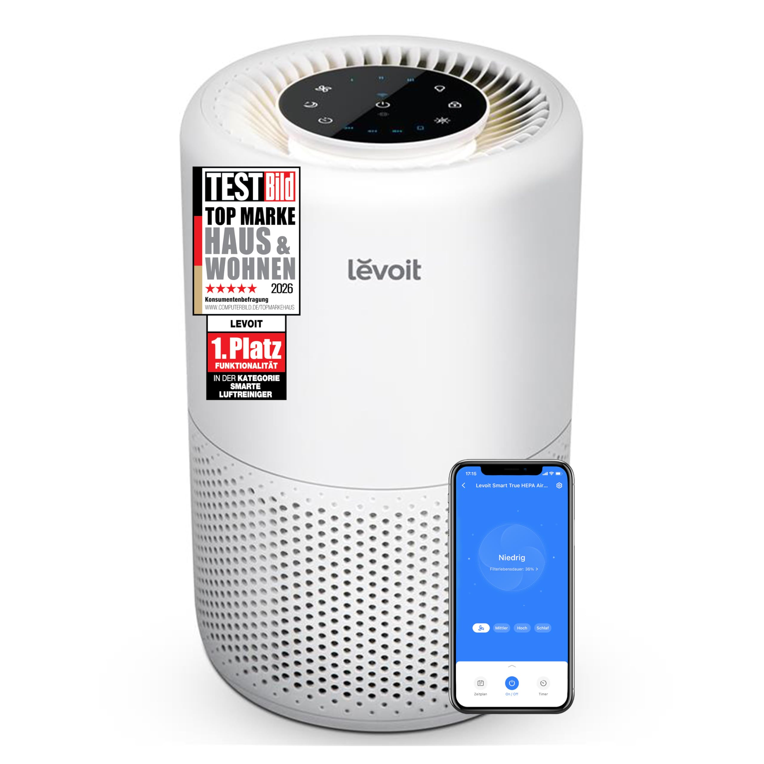 LEVOIT Luftreiniger 3-in-1 HEPA Filter, Luftfilter gegen Schimmel, Staub, Pollen & Gerüche, Air Purifier für Schlafzimmer, App Steuerung & Timer, Schlafmodus & Nachtlicht, Mattweiß bis zu 31.5㎡ Mattweiß Angebot bei HelloDeals