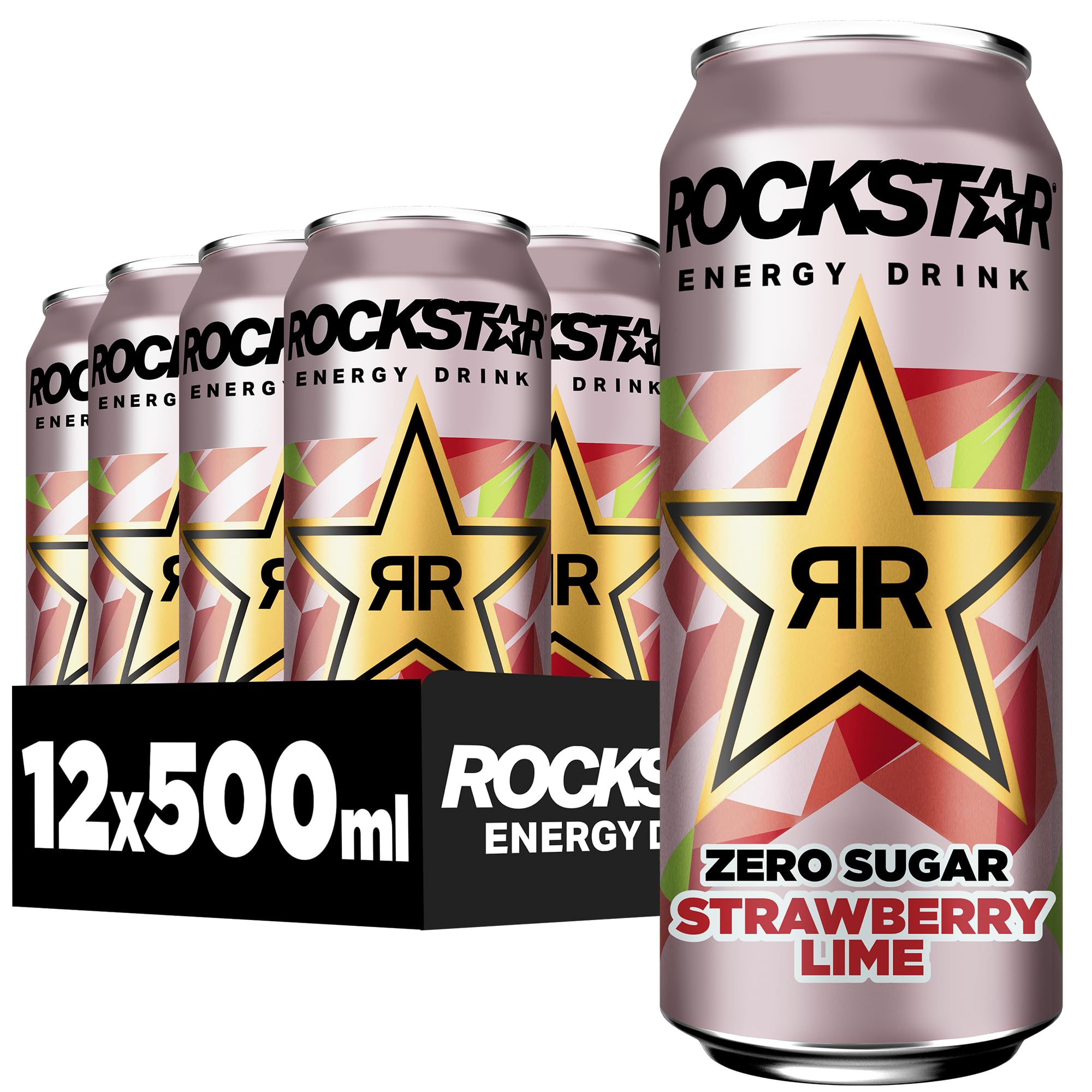 Rockstar Energy Drink Strawberry Lime Geschmack - Zero Sugar -Koffeinhaltiges Erfrischungsgetränk ohne Zucker für den Energie Kick, EINWEG (12 x 500ml) (Verpackungsdesign kann abweichen) Strawberry 12x0,5l Angebot bei HelloDeals