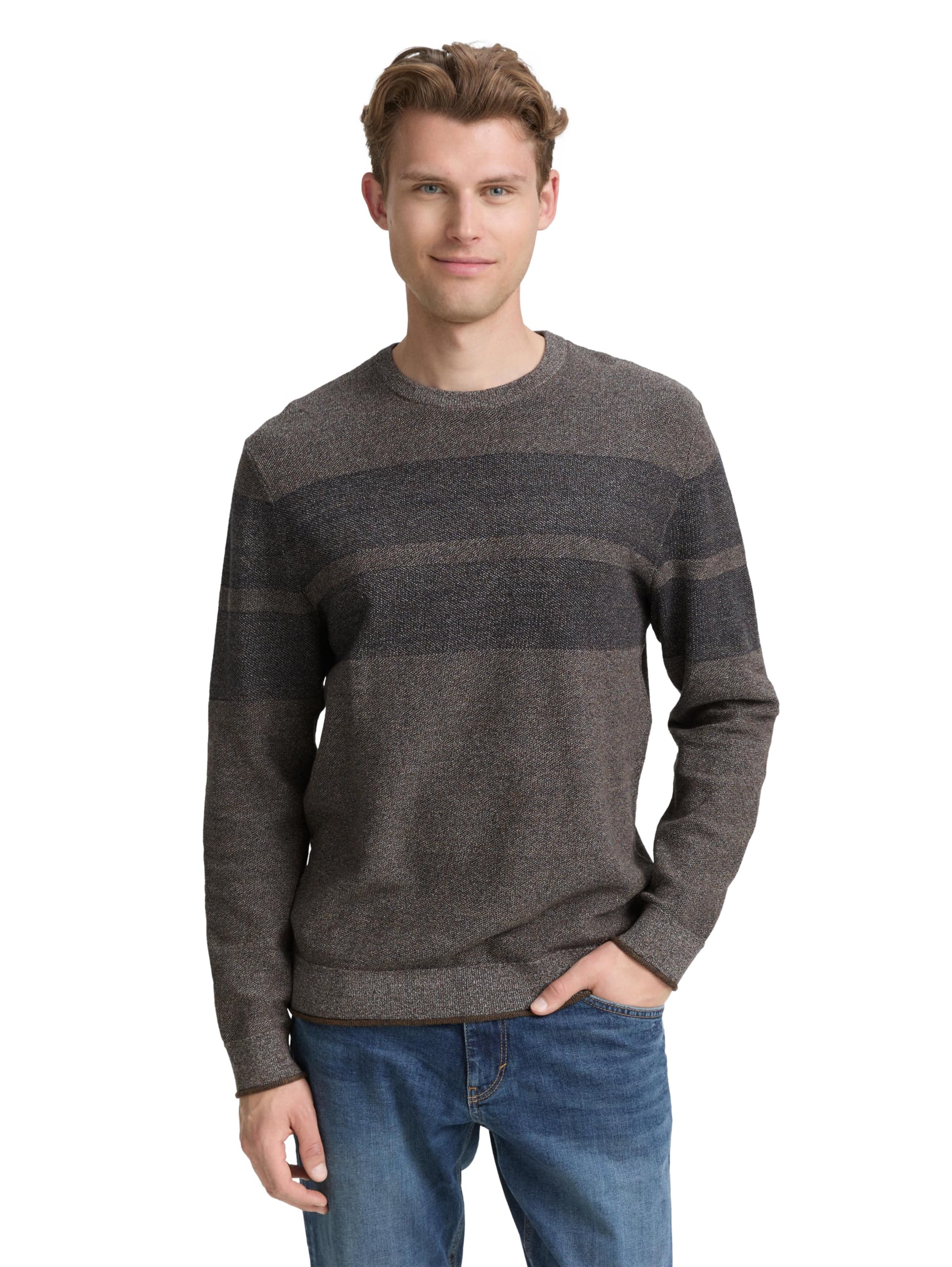 TOM TAILOR Herren Strickpullover mit tonalen Streifen 3XL 38662 - Navy Cognac Cream Multi Color Angebot bei HelloDeals