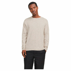 Jack & Jones Herren Rundhals Pullover JJESUMMER Knit Crew Neck - Regular Fit S M L XL XXL XS Crockery/Detail:w. White Angebot bei HelloDeals