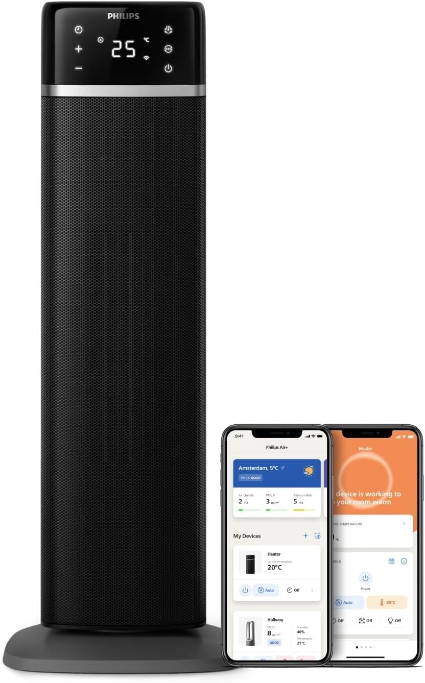 Philips 5000 Turmheizlüfter, 2000W, App-gesteuert, bis zu 50% Energieersparnis, Temp-Anzeige, 5 Sicherheitsfunktionen, 4 Modi, 60° Oszillation, leise, schwarz/grau (CX5120/11) Grau Turmheizlüfter, 2000 W Angebot bei HelloDeals