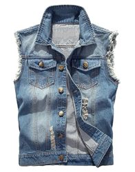 Herren Beiläufiger Denim Weste Jacke Klassische ärmel Dünne Jacken XL Hellblau Angebot bei HelloDeals
