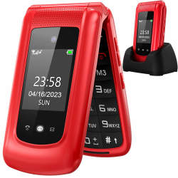 uleway Seniorenhandy Klapphandy ohne Vertrag,GSM Großtasten Mobiltelefon SOS Notruffunktion,Taschenlampe,FM Radio,2.4 Zoll Dual Display Handy für Senioren (Blau)(mit Ladestation) Rot（mit Ladestation） Angebot bei HelloDeals