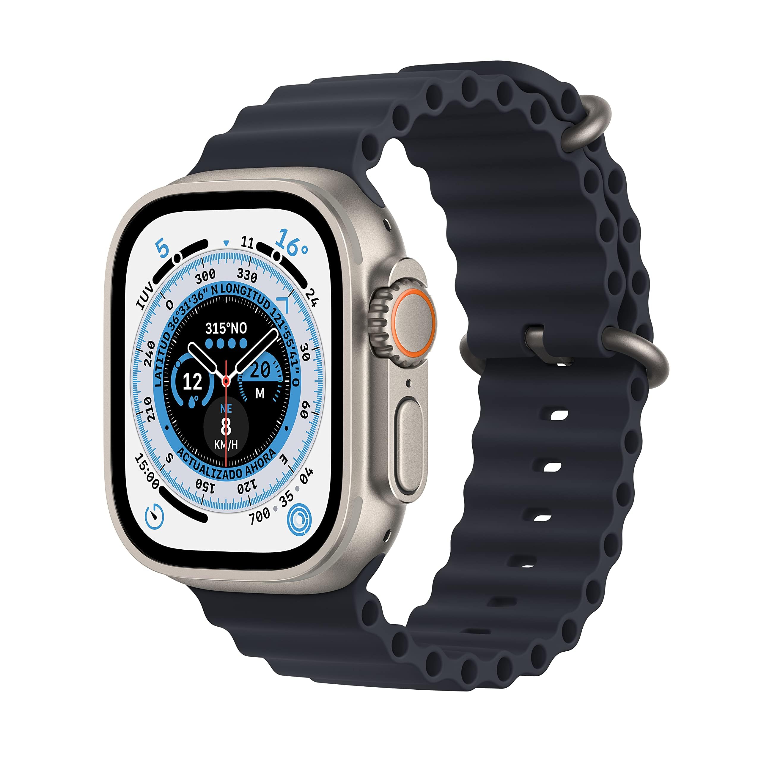 Apple Watch Ultra (GPS + Cellular, 49mm) Titangehäuse mit Mitternacht Ocean Band, Einheitsgröße (Generalüberholt) Angebot bei HelloDeals