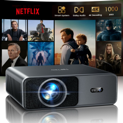 Smart Beamer 4K - [Kompatibel mit Netflix & Dolby Audio] 1000 ANSI Autofokus & 6D Trapezkorrektur, TOPTRO Beamer 4K Heimkino WiFi 6/Bluetooth Full HD 1080P HDR10 Outdoor Projektor für Handy schwarz Angebot bei HelloDeals