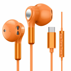 USB-C-Kopfhörer für Samsung Galaxy S25, S24, S23, Ultra, S22, S21, FE, S20, A54, A53, USB-C-Kopfhörer mit Mikrofon, Lautstärkeregler, kabelgebunden, USB-Typ-C-Kopfhörer für iPhone 17, 16, 15, Pro Max Orange Angebot bei HelloDeals