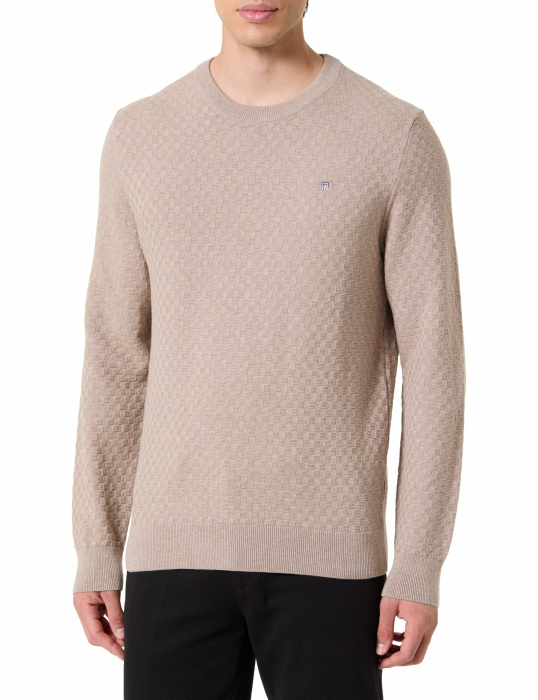 Gant Herren Micro Texture C-Neck Pullover M Dk. Sand Melange Angebot bei HelloDeals