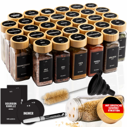 Deco Haus® Gewürzgläser eckig mit Holzdeckel 36er Set [+ Etiketten & Streueinsatz] - Gewürzdosen Set Glas - Gewürzbehälter Spice Jars - Gewürze Aufbewahrung - Behälter für Gewürze - Gewürzaufbewahrung Angebot bei HelloDeals