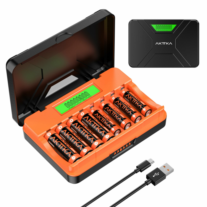 Batterieladegerät 8 Slots – 4X AA 2400mAh & 4X AAA 1100mAh NI-MH wiederaufladbar, Schnellladung mit Typ-C Kabel, für Spielzeug, ferngesteuerte Autos und Elektronikgeräte Angebot bei HelloDeals