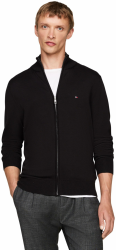 Tommy Hilfiger Herren Pullover mit Reißverschluss Essential Cotton Zip Thru Stehkragen L Black (Black) Angebot bei HelloDeals