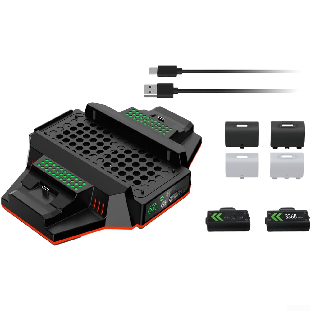 Kühlständer für Xbox Series S, Dual-Controller-Ladestation mit RGB-LED-Lichtern, Konsolenhalter mit Lüftern (schwarz) Angebot bei HelloDeals