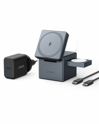 Anker 3-in-1 Cube mit MagSafe Ladestation, 15W Wireless iPhone Charger, Induktive Ladestation für Apple Watch und iPhone 17/16/15/14/13/12, AirPods Pro/3/2 (Inklusive 30W Ladegerät) Angebot bei HelloDeals