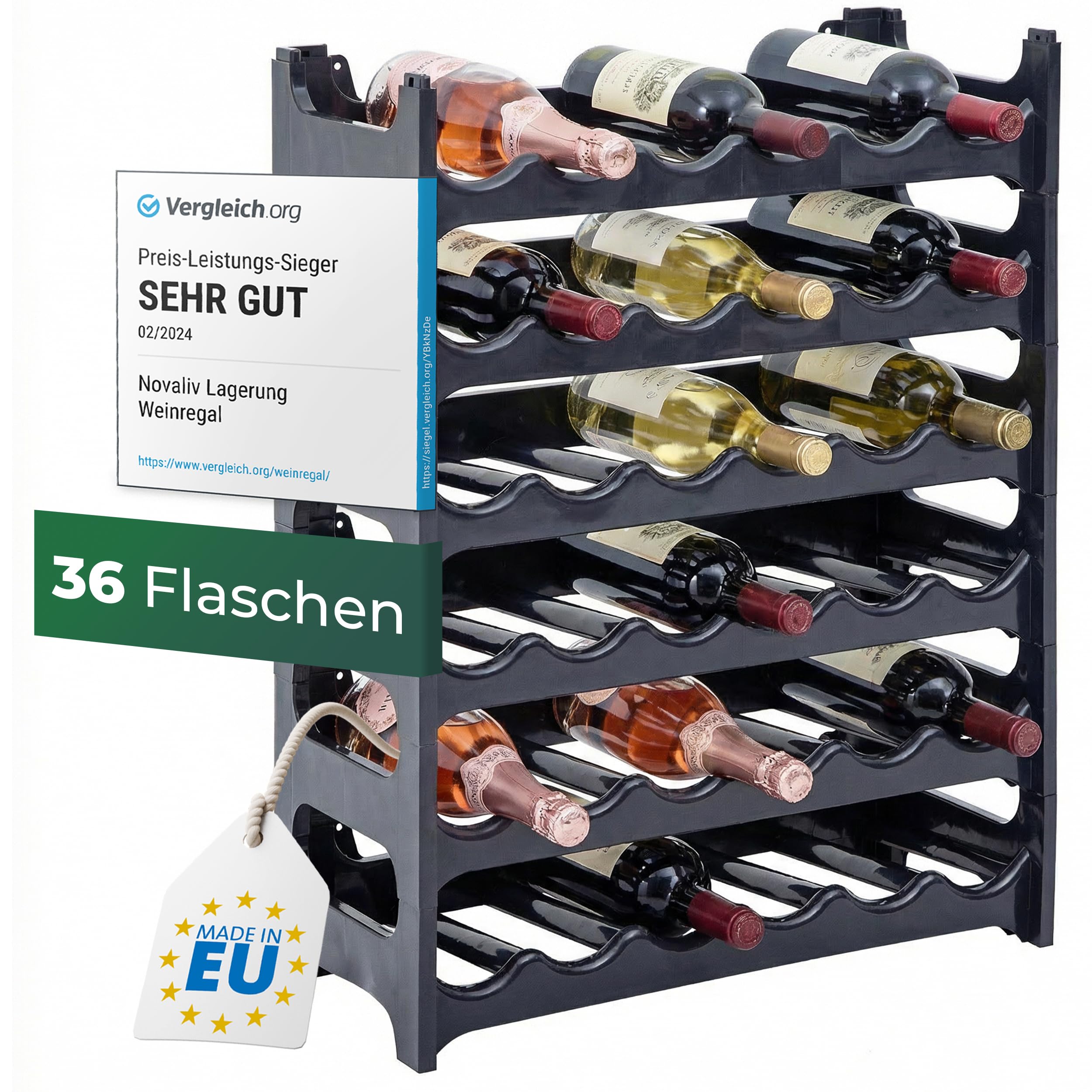 Novaliv Flaschenregal für 36 Flaschen aus Kunststoff Recycelt, erweiterbar, Weinregal stapelbar, Schwarz, Getränkeregal Flaschen Regalsystem, Regal für Getränke, Flaschenschrank, Spirituosen Regal für 36 Flaschen Grau Angebot bei HelloDeals