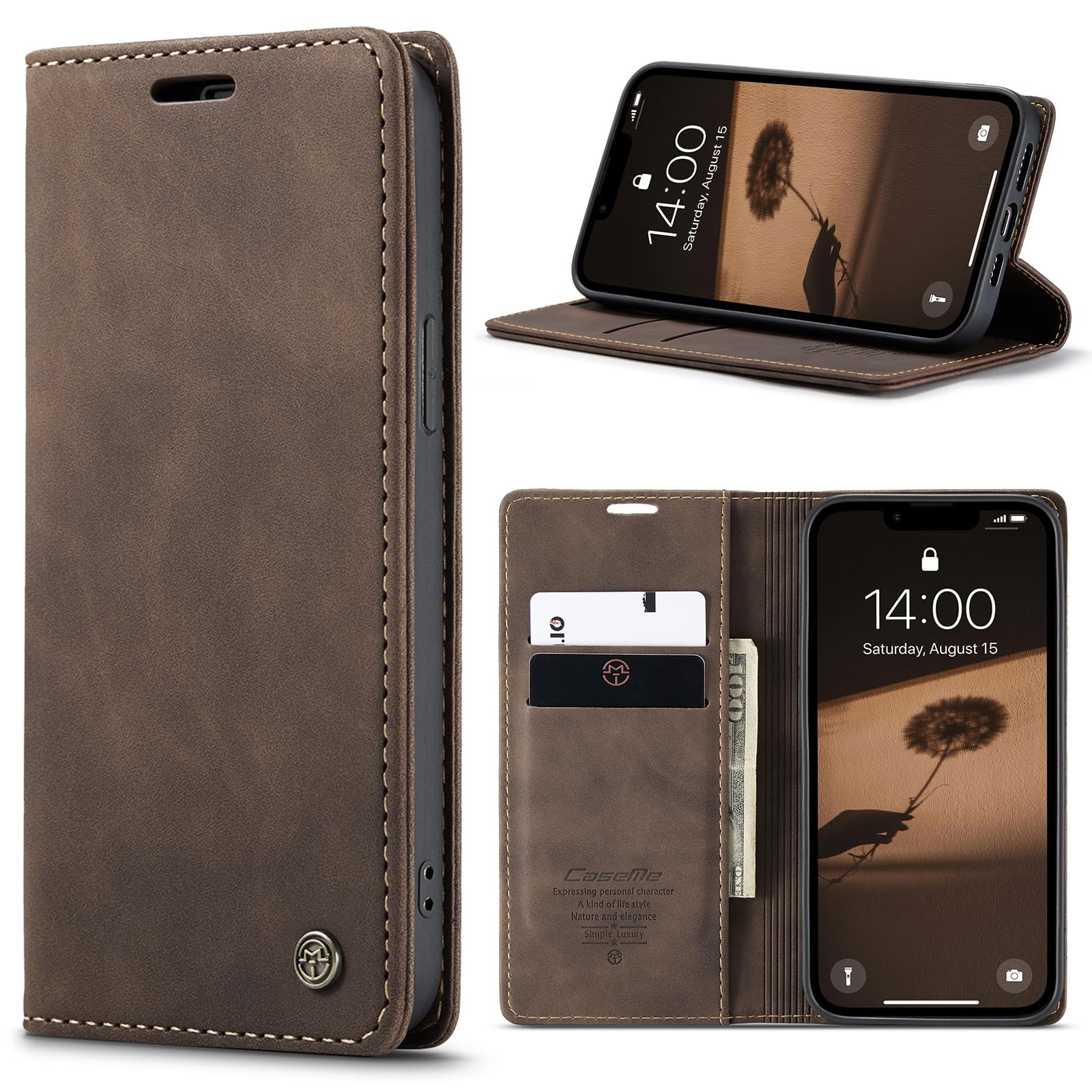 hülle iPhone 16E klapphülle Premium Lederhülle Weiches Vintage-Nubukleder Faltbare Ständer Schutzhülle Kartenfach Standfunktion Handyhülle iPhone 16E - Kaffee iPhone 16E Kaffee Angebot bei HelloDeals