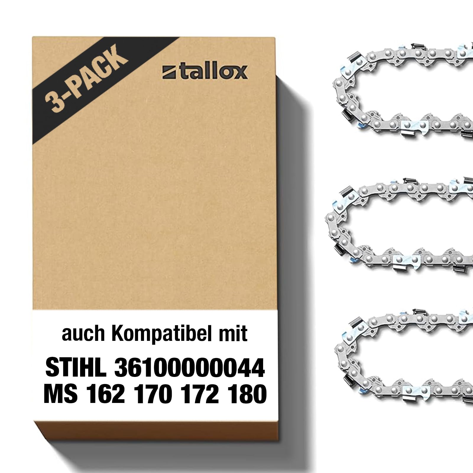 3 Tallox Sägeketten 30 cm 3/8"P 1,1 mm 44 TG Rückschlagsarme ketten kompatibel für Stihl MS170 MSE170C MS194T - 36100000044 3 Ketten 44TG 3/8"P 1,1mm 30cm HM Angebot bei HelloDeals