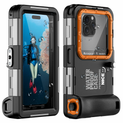 Unterwasser-Tauchgehäuse für iPhone 17/16/15/14/13/12/11 Pro Max/XR/XS/X & mehr, Professioneller Schutz [15m/50ft], wasserdichte Hülle für Schnorcheln, Surfen, Fotos & Videos (Schwarz-Orange) Angebot bei HelloDeals