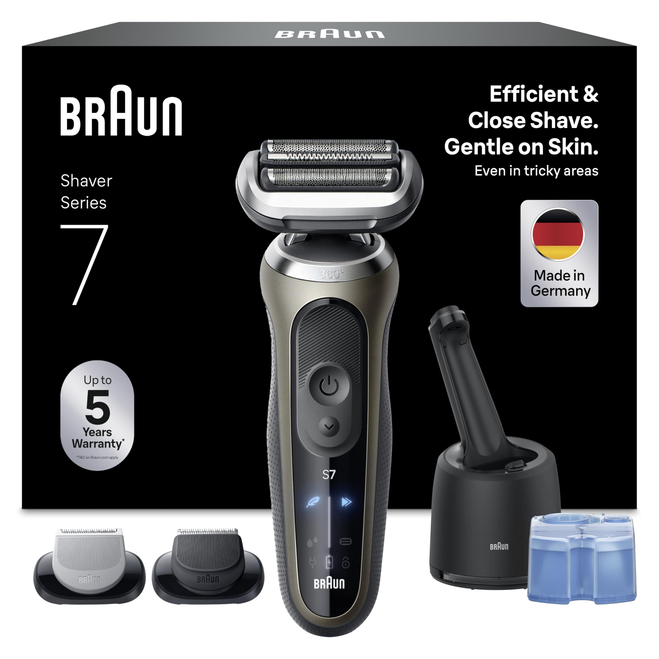 Braun Series 7 Rasierer Herren Elektrisch, Elektrorasierer, 60 Min. Akku, 4in1 SmartCare Center, +2 Aufsätze, Kabelloser Nass- & Trockenrasierer Männer, Wasserdicht, Made in Germany, 72-C7650cc, Gold Angebot bei HelloDeals