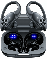 Kabellose Bluetooth Kopfhörer Sport 5.3, 80h Laufzeit, Doppel LED Akkuanzeige, IPX7 Wasserdicht, 13mm Treiber, Physische Tasten, USB-C, In Ear Ohrhaken für Joggen & Fitness Angebot bei HelloDeals