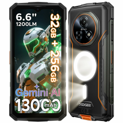 DOOGEE Fire 5 Ultra Android 15 Outdoor Handy ohne Vertrag, 32GB RAM/256GB ROM(2TB) 1200LM Dual, 13000mAh Großer Akku Handy, 6.6" HD+90Hz, 48MP+8MP Outdoor Smartphone,Gemini AI/Face ID/NFC/OTG/GPS ORANGE Angebot bei HelloDeals