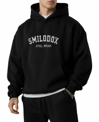 SMILODOX Hoodie Herren Kayson, Oversize Kapuzenpullover mit Frontprint, große Kapuze Sweatshirt, Kängurutasche, weicher Stoff, Warmer Pulli ideal für für Streetstyle, Alltag und Freizeit XXL Schwarz Angebot bei HelloDeals