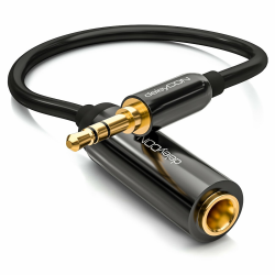 deleyCON 0,2m Stereo Audio Klinken Adapter Kabel - 3,5mm Stecker zu 6,3mm Buchse - Vergoldete Kontakte, OFC Kupfer Innenleiter, Metallgehäuse - Schwarz Angebot bei HelloDeals